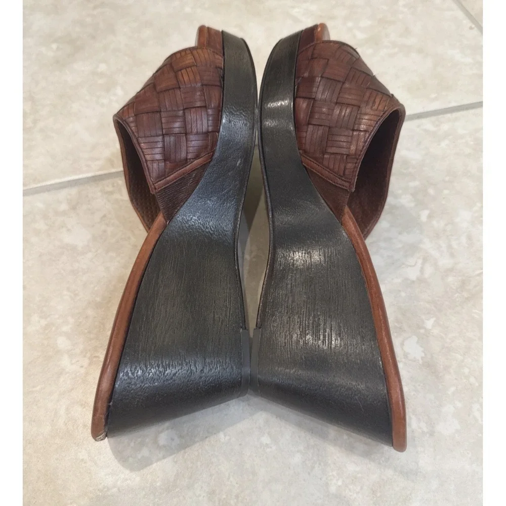 Cole Haan‎ Air Footbed Slip On Brown Woven Leather Wedge Sz 7.5 B Comfort